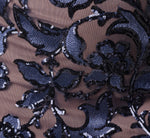 Plus Size Short Sleeve Floral Sequin Stretch Mesh Gown In Navy Rosegold 6