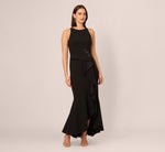 Bead Accent Crepe Halter Gown In Black 2