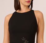 Bead Accent Crepe Halter Gown In Black 3