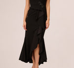 Bead Accent Crepe Halter Gown In Black 4