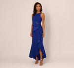 Bead Accent Crepe Halter Gown In Royal Sapphire 2