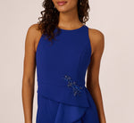 Bead Accent Crepe Halter Gown In Royal Sapphire 3