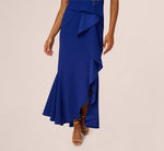 Bead Accent Crepe Halter Gown In Royal Sapphire 4