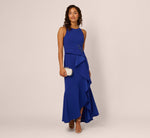 Bead Accent Crepe Halter Gown In Royal Sapphire 1