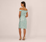 Off Shoulder Sequin Sheath Dress In Aqua Dust 5