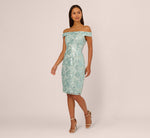 Off Shoulder Sequin Sheath Dress In Aqua Dust 6