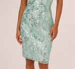 Off Shoulder Sequin Sheath Dress In Aqua Dust 4