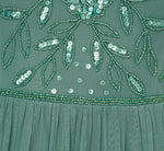 Short Sleeve A Line Beaded Illusion Dress In Green Slate 6