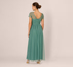 Short Sleeve A Line Beaded Illusion Dress In Green Slate 5