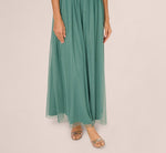 Short Sleeve A Line Beaded Illusion Dress In Green Slate 4