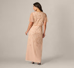 Plus Size Flutter Sleeve Blouson Beaded Gown In Blush 5
