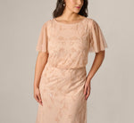 Plus Size Flutter Sleeve Blouson Beaded Gown In Blush 3