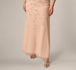 Plus Size Flutter Sleeve Blouson Beaded Gown In Blush 4