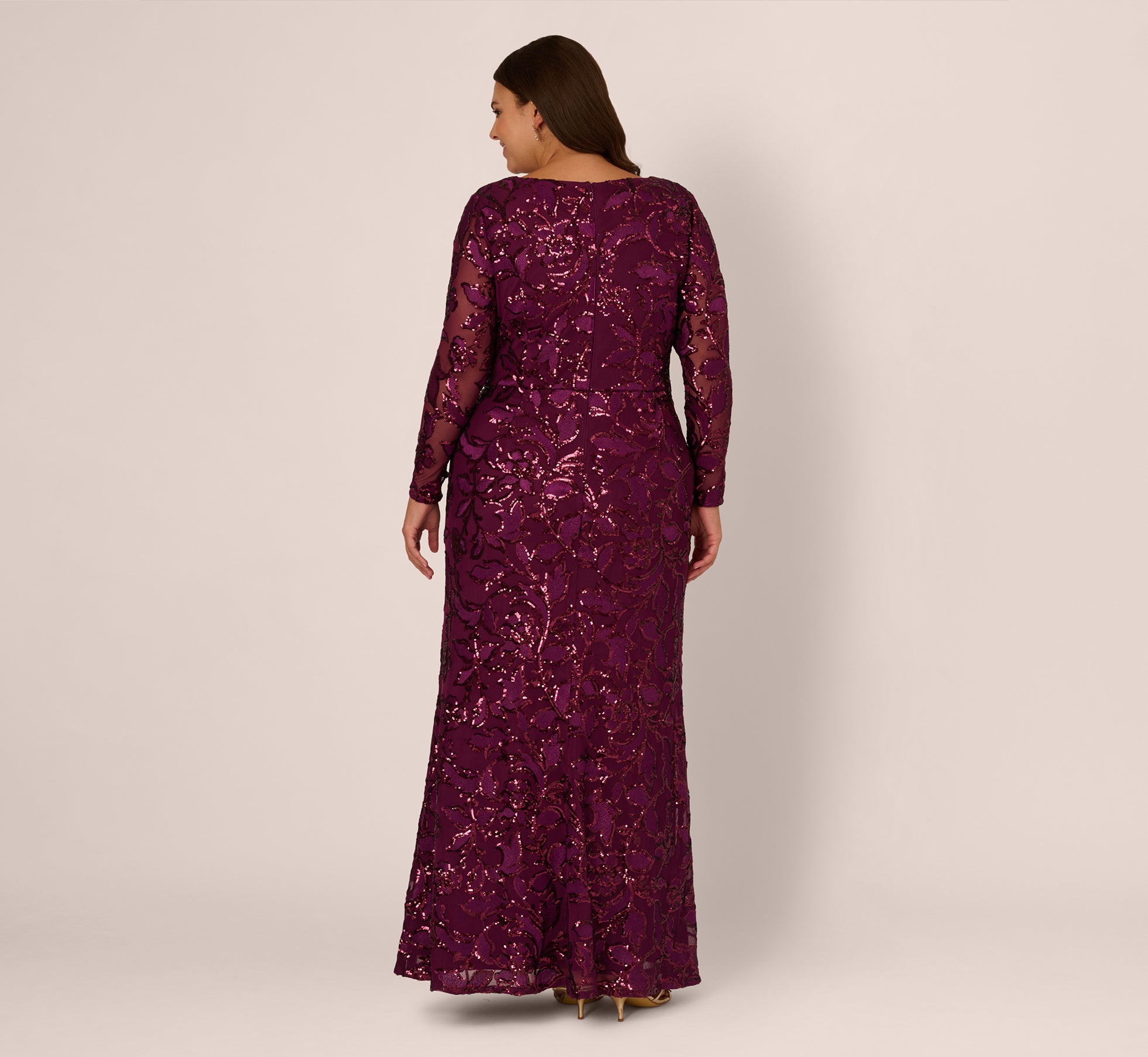 Adrianna Papell Plus Size Sequin Stretch Mermaid Gown - Cassis