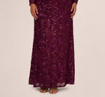 Plus Size Long Sleeve Stretch Sequin Mermaid Gown In Cassis 4