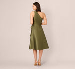 One Shoulder Beaded Detail Mikado Midi Dress In Jungle Olive 5