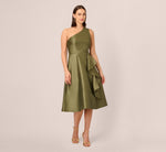 One Shoulder Beaded Detail Mikado Midi Dress In Jungle Olive 2
