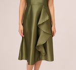 One Shoulder Beaded Detail Mikado Midi Dress In Jungle Olive 4