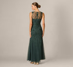 Sleeveless Illusion Floral Beaded Gown In Jade Stone 5
