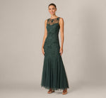 Sleeveless Illusion Floral Beaded Gown In Jade Stone 2
