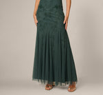 Sleeveless Illusion Floral Beaded Gown In Jade Stone 4