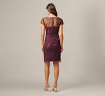 Short Sleeve Beaded Illusion Sheath Dress In Night Plum 5