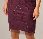 Short Sleeve Beaded Illusion Sheath Dress In Night Plum 4