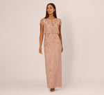 Short Sleeve Beaded Blouson Gown In Rose Gold 2