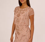 Short Sleeve Beaded Blouson Gown In Rose Gold 3