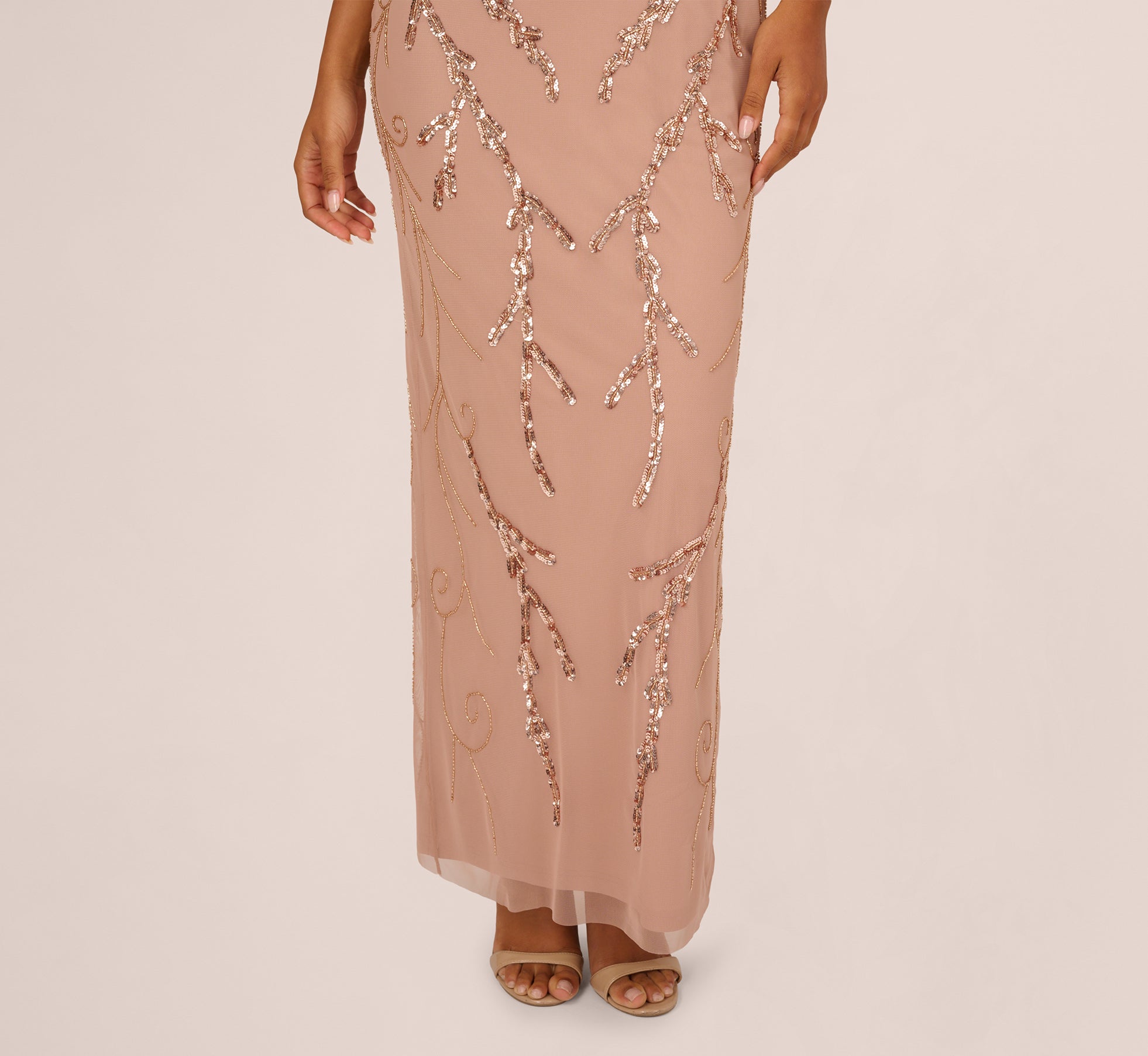 green emerald velvet dress Adrianna Papell Womens Beaded Ankle Length Cocktail and Party Dress, Rose Gold