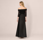 Off Shoulder Draped Mikado Combo Gown In Black 5