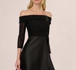 Off Shoulder Draped Mikado Combo Gown In Black 3