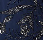 One Shoulder Floral Sequin Bead Gown In Light Navy 6
