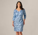 Plus Size Three Quarter Sleeve Stretch Sequin Sheath Dress In Electric Ice 2
