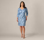 Plus Size Three Quarter Sleeve Stretch Sequin Sheath Dress In Electric Ice 6
