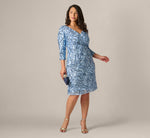 Plus Size Three Quarter Sleeve Stretch Sequin Sheath Dress In Electric Ice 1