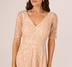 Short Sleeve Sequin Bead Midi Dress In Blush 3
