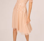 Short Sleeve Sequin Bead Midi Dress In Blush 4