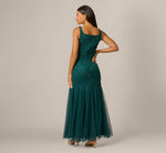 Square Neck Ivy Floral Sequin Beaded Gown In Gem Green 5