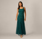 Square Neck Ivy Floral Sequin Beaded Gown In Gem Green 2