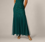 Square Neck Ivy Floral Sequin Beaded Gown In Gem Green 3