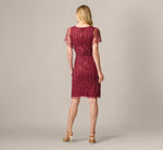 Surplice Bead Mesh Dress In Mahogany 5