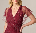 Surplice Bead Mesh Dress In Mahogany 3