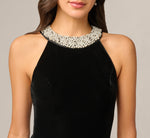 Pearly Collar Velvet Halter Gown In Black 3