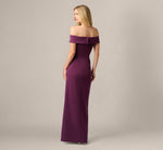 Off Shoulder Beaded Drape Stretch Formal Gown In Pinot Noir 5