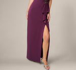 Off Shoulder Beaded Drape Stretch Formal Gown In Pinot Noir 3