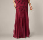 One Shoulder Scroll Floral Beaded Godet Gown In Mahogany 4