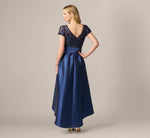 Short Sleeve Sequin Combo High Low Dress In Light Navy 5