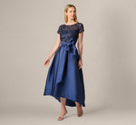 Short Sleeve Sequin Combo High Low Dress In Light Navy 2