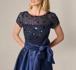 Short Sleeve Sequin Combo High Low Dress In Light Navy 3